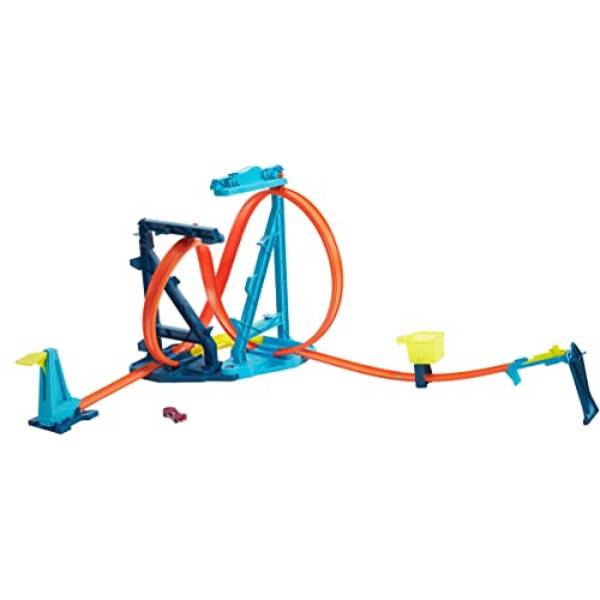 Hot Wheels Track Builder Unlimited Infinity Loop Kit con ajuste ajustable y salto que gira los coches en la taza de captura para niños de 6 a 12 años con un vehículo de escala 1:64