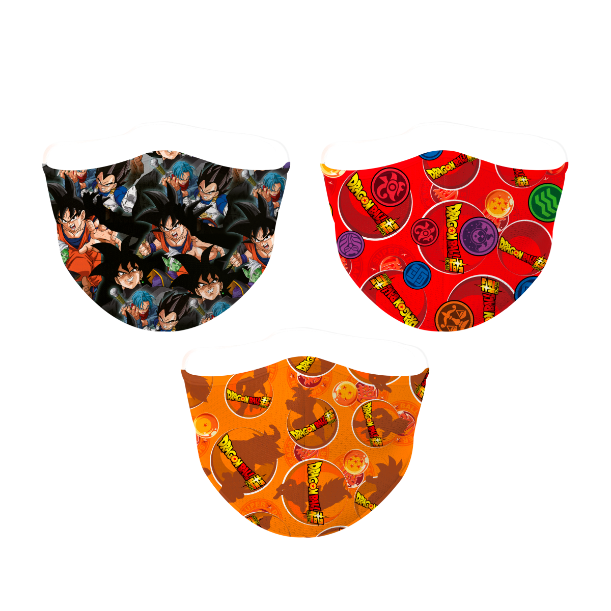Pack de mascarillas DRAGON BALL x 3 Diseños variados Naranjas