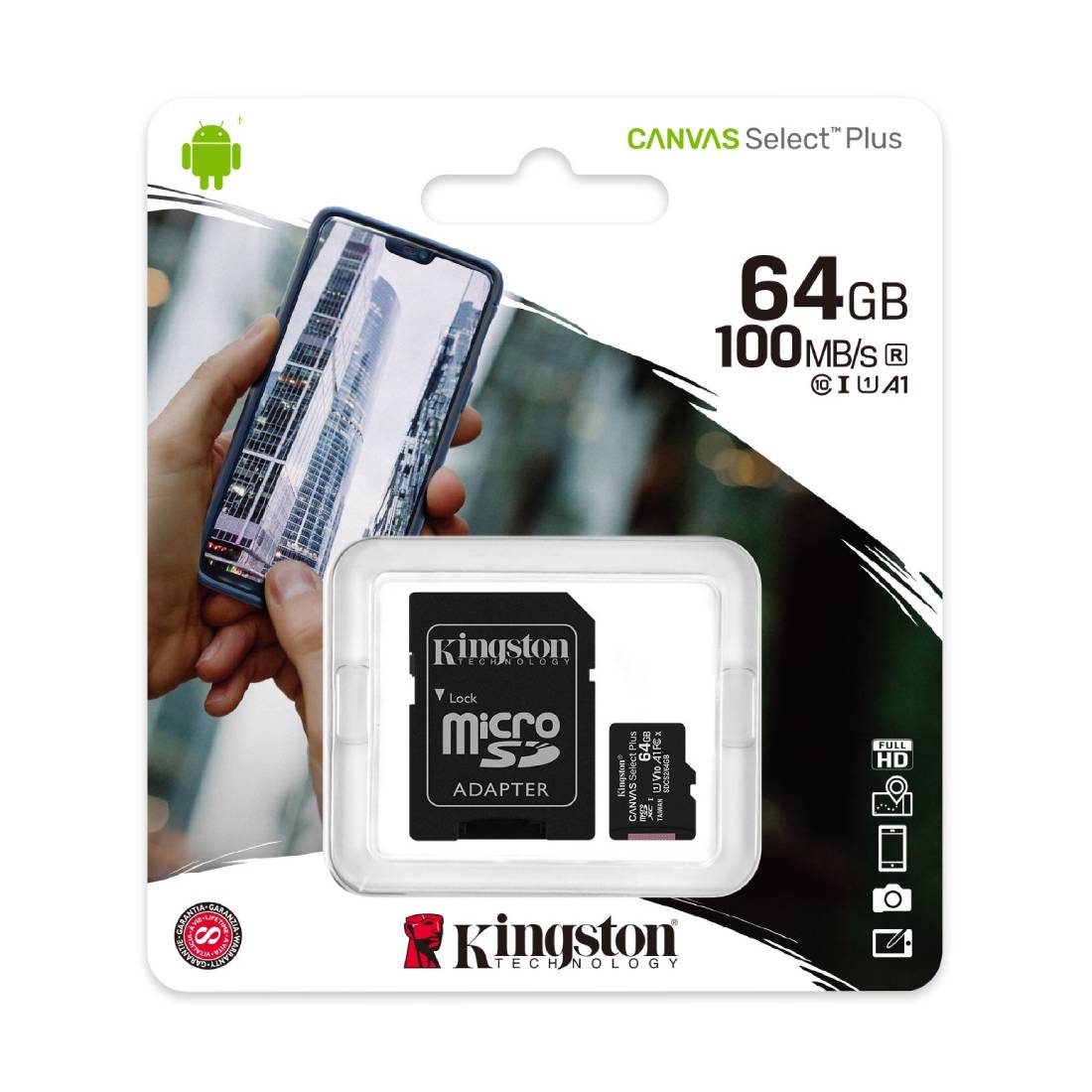 Memoria Micro SD KINGSTON 64 GB CANVAS PLUS  con adaptador