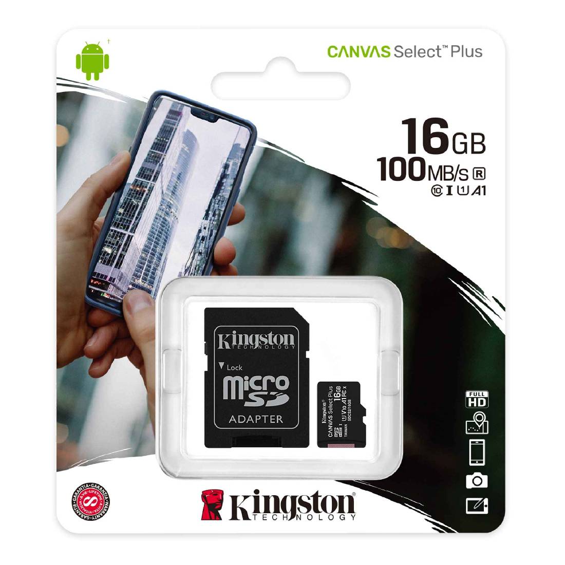 Memoria Micro SD KINGSTON 16 GB CANVAS PLUS con adaptador