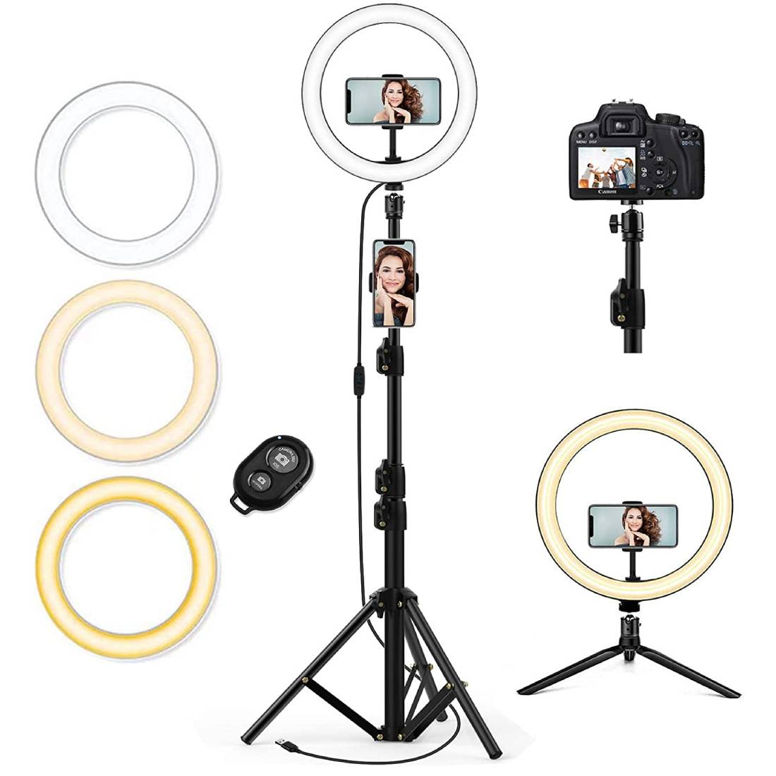 Aro de Luz 10,2" para selfie de  con trípode y soporte para teléfono móvi
