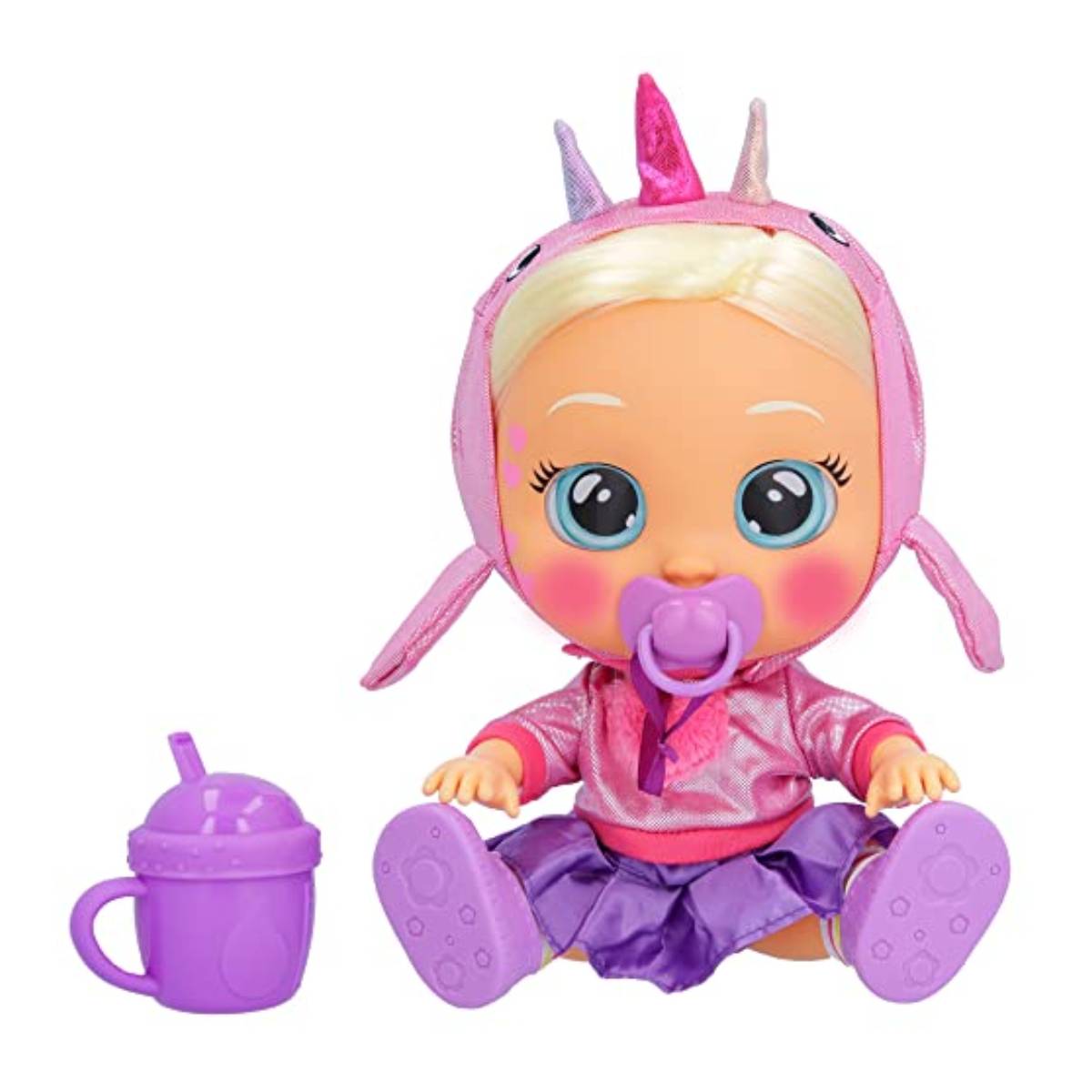 Cry Babies Kiss Me Stella – Muñeca de bebé de 12 pulgadas exclusiva de Amazon | Mejillas de rubor de lujo | Traje cambiable brillante con biberón