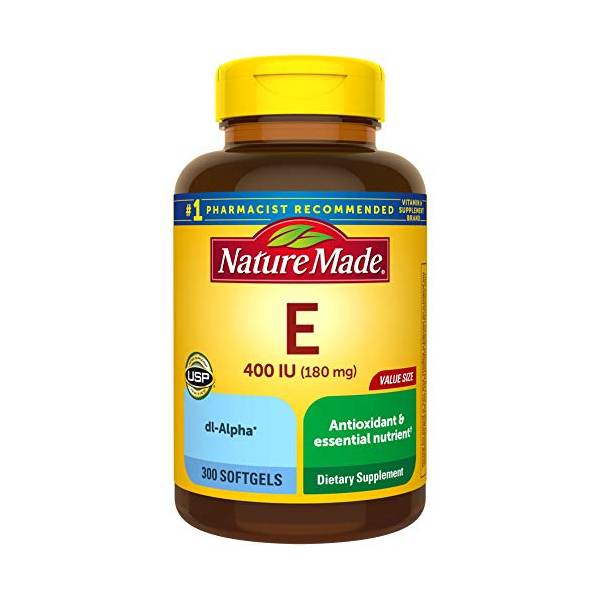 Nature Made Vitamina E 180 mg (400 UI) dl-Alpha, suplemento dietético para soporte antioxidante, 300 cápsulas blandas, suministro de 300 días