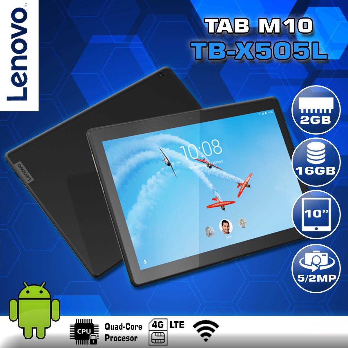 Tablet LENOVO TB-X505L 16 GB 2GB RAM 4G LTE DATOS GRATIS MICRO SD 64GB